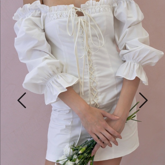 Mori Jasmine FRENCH FITTED DRESS white peasant - Picture 2 of 11